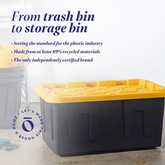 Homz 15 Gallon Durabilt Home Storage Container w/Snap Lid, Black/Yellow(2 Pack)