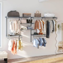 Wire Closet Organizer System Wall-mounted Adjustable Storage Shelves Coats