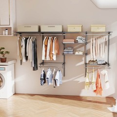 Wire Closet Organizer System Wall-mounted Adjustable Storage Shelves Coats