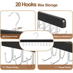 20 Hooks 2 in 1 Belt Tie Hanger for Closet Max 30 Belts with 30 Ties Capacity, B