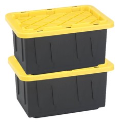 Homz 15 Gallon Durabilt Home Storage Container w/Snap Lid, Black/Yellow(2 Pack)