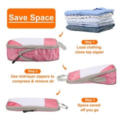 3pcs Suitcases Compression Packing Cube Travel Luggage Organizers Bag Pink