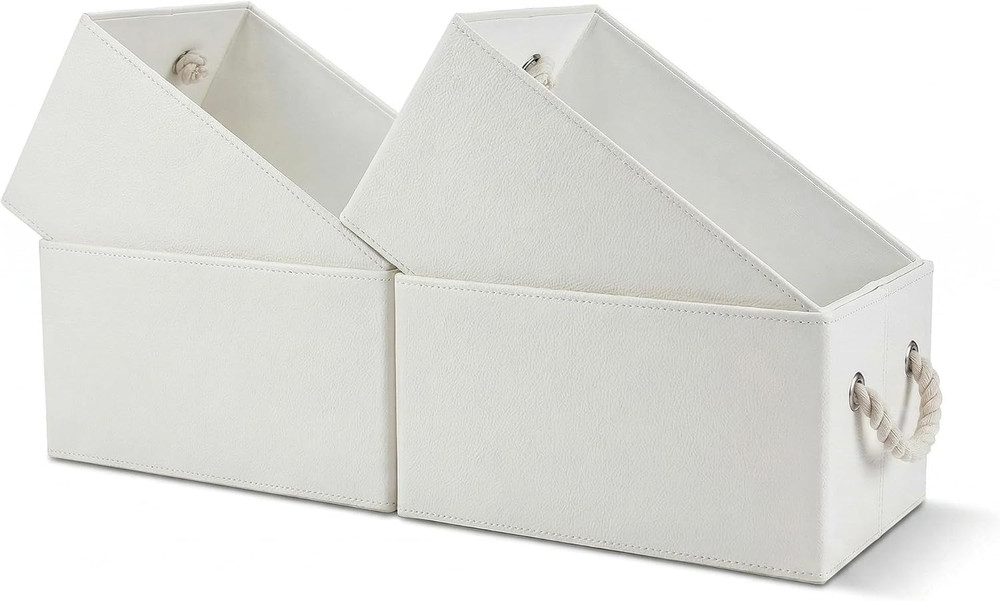 Stylish Foldable Storage Baskets – 4 Pack Vegan Leather, Water & Stain Resistant