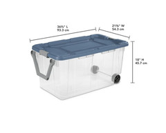 Sterilite 105 Qt Latching Storage Bin 2 Pack Clear Plastic Blue Lid