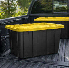 Sterilite 27 Gallon Large Storage Tote with Snap Lid, Black & Yellow, 6 Pack