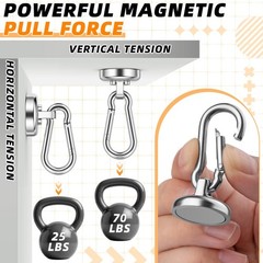 6 Pack Magnetic Hooks with Swivel Carabiner, 70LBS Neodymium Magnet Hooks Heavy