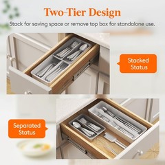 Lifewit Compact Silverware Organizer for 16.54×5.71×2.36IN, Gray&White