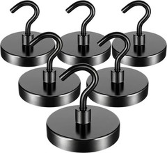 6 Pack 110 Lbs Magnetic Hooks Heavy Duty, Neodymium Magnet Hooks, Strong Black M