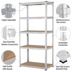 5 Tier Shelving Unit Adjustable Garage Storage Utility Rack Shelves