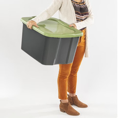 Sterilite 17.5 Gallon EZ Carry Storage Tote with Handles, Gray/Green, 6 Pack