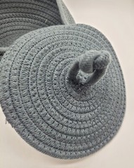 Round, Dark Grey Woven Rope Storage Basket with Lid