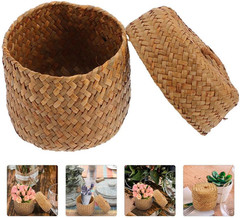Handmade Seagrass Mini Baskets with Lids – Set of 2 for Home Decor