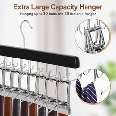 20 Hooks 2 in 1 Belt Tie Hanger for Closet Max 30 Belts with 30 Ties Capacity, B