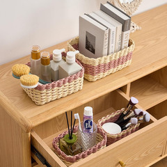 4PCS Handwoven Storage Baskets Set – Natural & Pink Organizer Bins