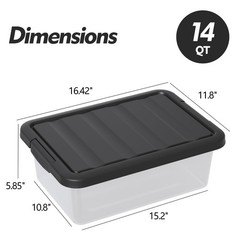 2 Packs 14 Quart Clear Storage Box Medium Container Organizer Black Lid