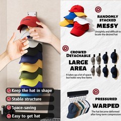 Hat Organizer Hold up to 20 Hats, 2 Pack Hat Rack for Wall with Strong Adhesi…