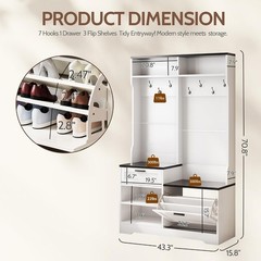Hall Tree with Bench and Shoe Storage 6-in-1 Entryway Coat Rack with Flip
