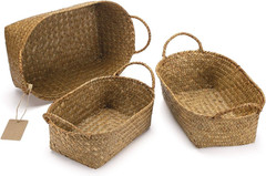 Natural Seagrass Baskets Set of 3 – Stackable Storage with Handles