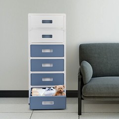 33in Blue White 6-Drawer Organizer, Household/Office Storage Cabinet Drawer Type