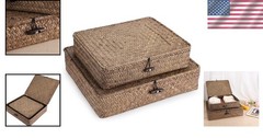 Multipurpose Natural Seagrass Baskets with Lid – Set of 2 for Home Use