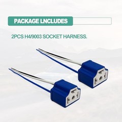 2Pcs Ceramic H4 9003 HB2 Headlight Connector with 3 Adapter Wiring Harness Blue