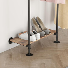 Black Industrial Pipe Wall-Mounted Clothing Rack with Adjustable Shelves