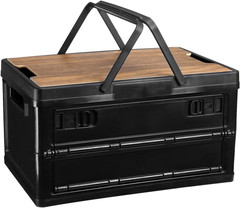 Stackable Collapsible Storage Bin with Lid & Handle, 30L, Black
