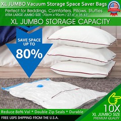 Jumbo Vacuum Storage Bags XL Comforters Bedding Clothes Space Saver w/ Hand Pump