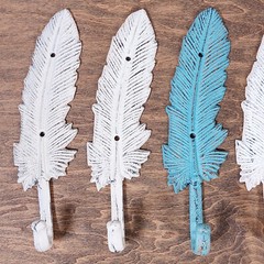 5 Large Cast Iron FEATHER Hooks Coat Hat Towel Rack Hall Tree Western Eagle 9.25
