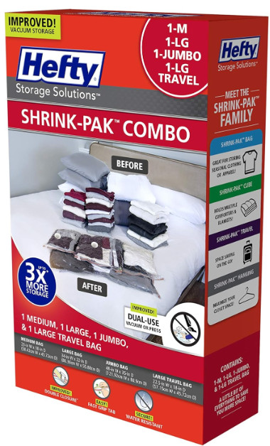 Hefty Shrink Pak – 1 Medium, 1 Large, 1 Jumbo, 1 Large Travel Bag