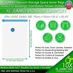 Jumbo Vacuum Storage Bags XL Comforters Bedding Clothes Space Saver w/ Hand Pump