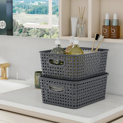 Stackable Grey Plastic Storage Baskets with Lids – 6 Pack Organizer Bins