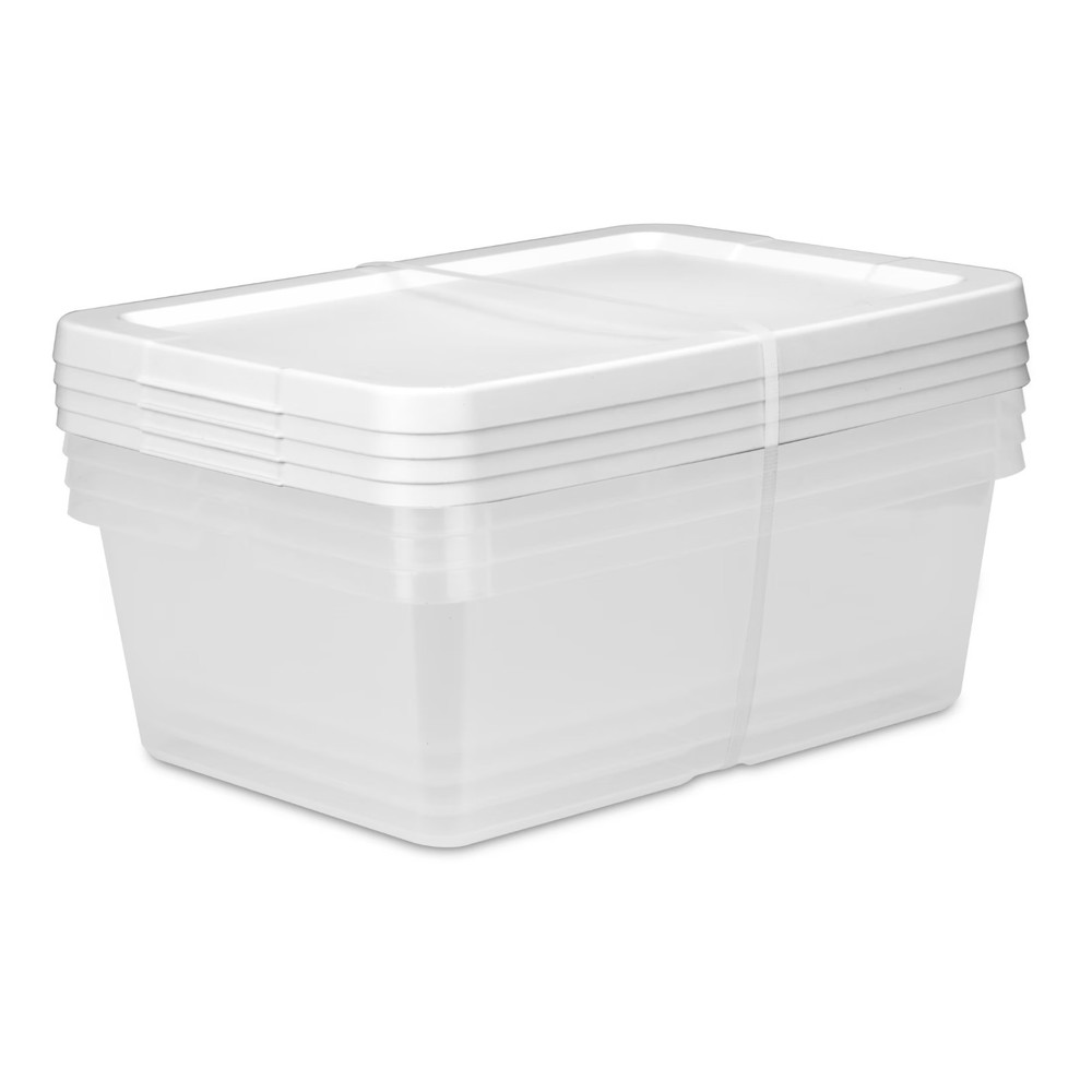 (4) 12 Quart Storage Boxes Clear Plastic Storage Bin with Snap-On Lid White