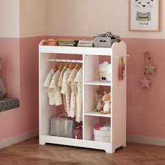 White Kids Wooden Dress Up Storage Organizer Clothes Rack with Hanging Rod Hooks