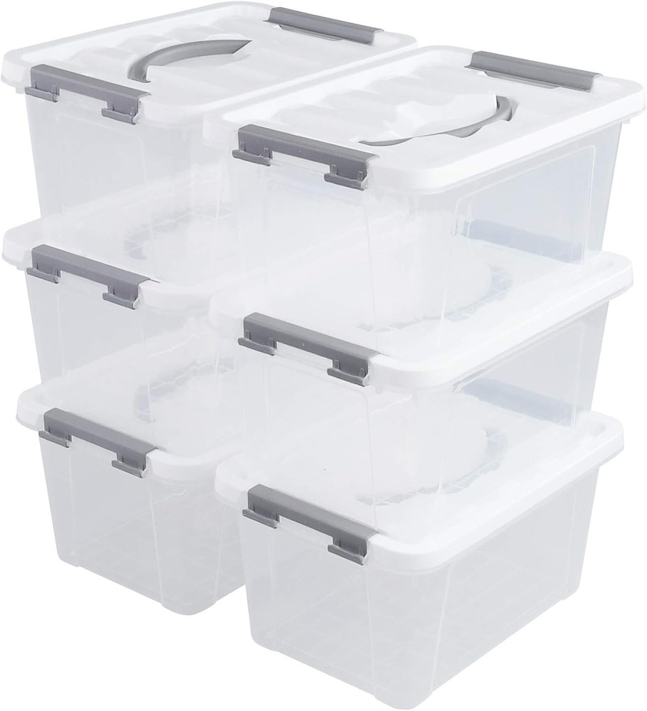 6-Pack 5.5 Quart Plastic Latching Storage Bins – Durable Organizing Solution