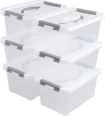 6-Pack 5.5 Quart Plastic Latching Storage Bins – Durable Organizing Solution
