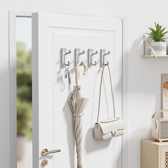Silver Self Adhesive Hooks – Stick on Hanger, Hold 13Lbs, 4 Pack.