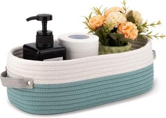 Cotton Rope Woven Toilet Paper Baskets for Organizing 13″x5.9″x4″ Mint Green
