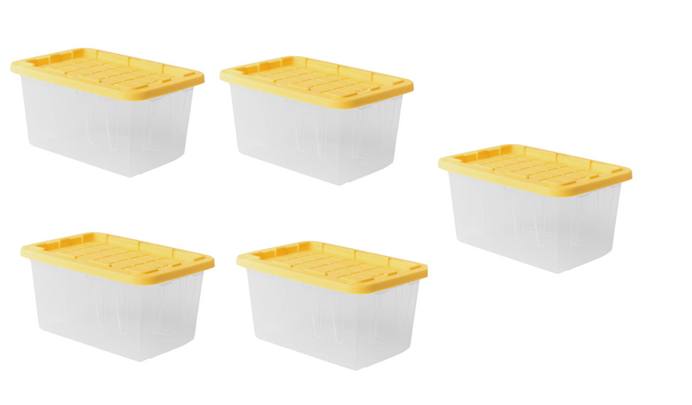 5 x Lowe’s Teeny Tiny Tote Mini Plastic Storage Totes New, Clear Yellow