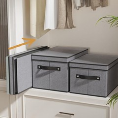 Fabric Storage Bin Lid Foldable Box Shelves Handles Linen Gray 7.1×9.1×13 Inch