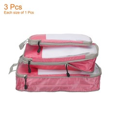 3pcs Suitcases Compression Packing Cube Travel Luggage Organizers Bag Pink