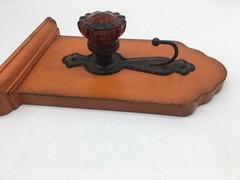 Vtg Red Glass Door Knob Repurposed Into Wall Hook with Mini Shelf Orange Decor