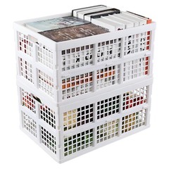 Idotry 2-Pack Plastic Collapsible Storage Crates Foldable Milk Crate, White 42L