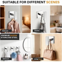 Polished Chrome Stainless Heavy Duty Square Towel Robe Hook 4 PCS