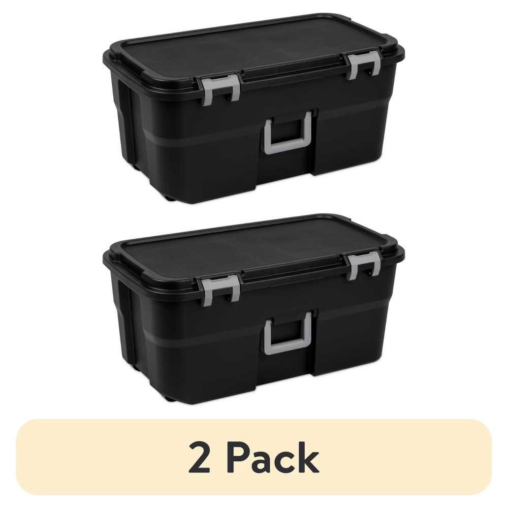 (2 pack) Sterilite 22 Gallon Large Wheeled Footlocker, Heavy Duty Plastic Storag