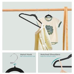 32 PCS 14 Inch Kids Velvet Hangers Closet NonSlip Felt Toddler Black Youth