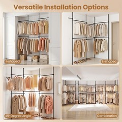 Adjustable Floor to Ceiling Clothes Rack with 6 Hanging Rods and Folding Drying