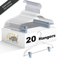 Clear Plastic Pants Hangers with Clips 20 Pack | 16.5 inch x 9.5 inch,