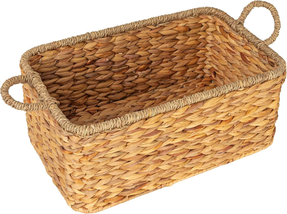 Natural Handwoven Water Hyacinth & Seagrass Basket with Handles