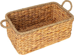 Natural Handwoven Water Hyacinth & Seagrass Basket with Handles